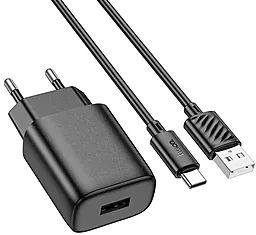Сетевое зарядное устройство Hoco C134A 2.4a home charger + USB-C cable black - фото Сетевое зарядное устройство Hoco C134A 2.4a home charger + USB-C cable black