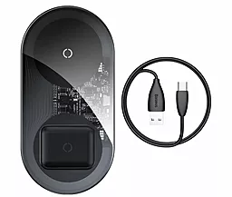 Уценка Беспроводное (индукционное) зарядное устройство  Baseus Simple 2in1 Wireless Charger 18W Max For Phones+Pods  Transparent Black (WXJK-A01) - миниатюра 4