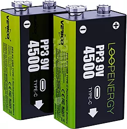 Акумулятор Verico Loop Energy 9V (крона) USB Type-C 4500mAh Li-ion 2шт (1UDBT-A3WEB2-NN) 9.0 V