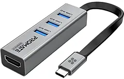 Мультипортовий Type-C хаб Promate 4-in-1 USB3.0 gray (mediahub-c3) - фото Мультипортовий Type-C хаб Promate 4-in-1 USB3.0 gray (mediahub-c3)