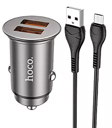 Автомобильное зарядное устройство Hoco NZ1 36w QC3.0 2xUSB-A ports car charger + mirco USB cable metal grey