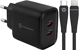 Сетевое зарядное устройство Powermax Eclipse 35w GaN PD 2xUSB-C ports charger + USB-C - Lightning 27w 2m cable black