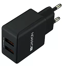 Сетевое зарядное устройство Canyon 2.1A 2xUSB-A ports home charger black (CNE-CHA03B)