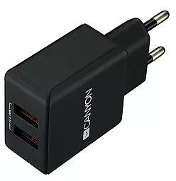 Сетевое зарядное устройство Canyon 2.1A 2xUSB-A ports home charger black (CNE-CHA03B) - фото Сетевое зарядное устройство Canyon 2.1A 2xUSB-A ports home charger black (CNE-CHA03B)
