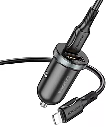 Автомобильное зарядное устройство Borofone BZ22 Scenery 30w PD USB-C/USB-A ports car charger + USB-C to Lightning cable black - фото Автомобильное зарядное устройство Borofone BZ22 Scenery 30w PD USB-C/USB-A ports car charger + USB-C to Lightning cable black
