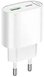 Сетевое зарядное устройство Hoco C109A 20w PD USB-C/USB-A ports charger white - фото Сетевое зарядное устройство Hoco C109A 20w PD USB-C/USB-A ports charger white