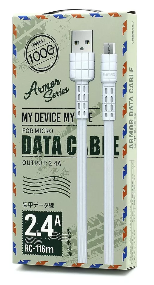 Кабель Remax Armor USB-A - micro USB 12w 2.4a 1м cable White (RC-116m) - фото 3