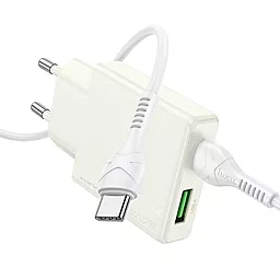 Сетевое зарядное устройство Hoco N45 30w PD USB-C/USB-A ports caharger + USB-C to USB-C cable moonlight white - фото Сетевое зарядное устройство Hoco N45 30w PD USB-C/USB-A ports caharger + USB-C to USB-C cable moonlight white