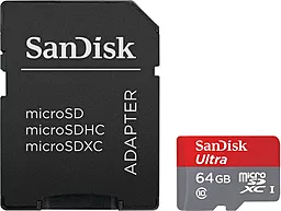Карта памяти SanDisk microSDXC 64GB Ultra Class 10 UHS-I + SD-адаптер (SDSQUNC-064G-GN6MA)