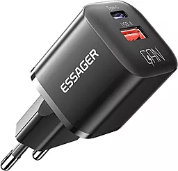 Мережевий зарядний пристрій Essager Camber 20W GaN 3A USB-A-C Black (ECTAC-HMB01-P)