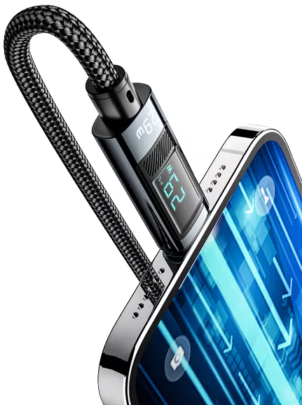 Кабель Essager Digital Display USB Type-C - Lightning 29w 3a 1м PD сable Black - фото 5