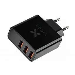 Сетевое зарядное устройство Vinga 3xPort Display Wall Charger 17W Max Black (VWCAAADBK) - миниатюра 3
