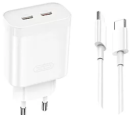 Сетевое зарядное устройство XO L105 35w PD 2xUSB-C fast charger + USB-C to USB-C cable white - фото Сетевое зарядное устройство XO L105 35w PD 2xUSB-C fast charger + USB-C to USB-C cable white