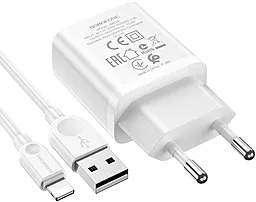 Сетевое зарядное устройство Borofone BA52A Gamble 2.1a home charger + Lightning cable white - миниатюра 2