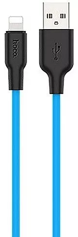 Кабель Hoco X21 Plus Silicone USB-A - Lightning 12w 2.4a 1м cable Black/Blue - фото 1