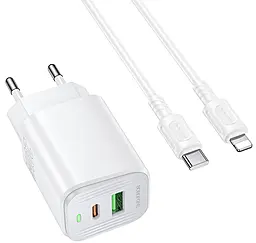 Сетевое зарядное устройство Borofone BAS83A 20w PD/QC3.0 USB-C/USB-A fast charger + USB-C to Lightning cable White - фото Сетевое зарядное устройство Borofone BAS83A 20w PD/QC3.0 USB-C/USB-A fast charger + USB-C to Lightning cable White