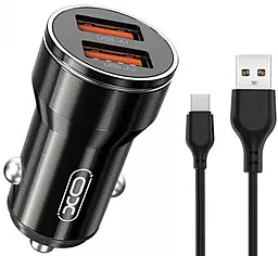 Автомобильное зарядное устройство XO CC48 2.4a 2xUSB-A ports car charger + USB-C cable black