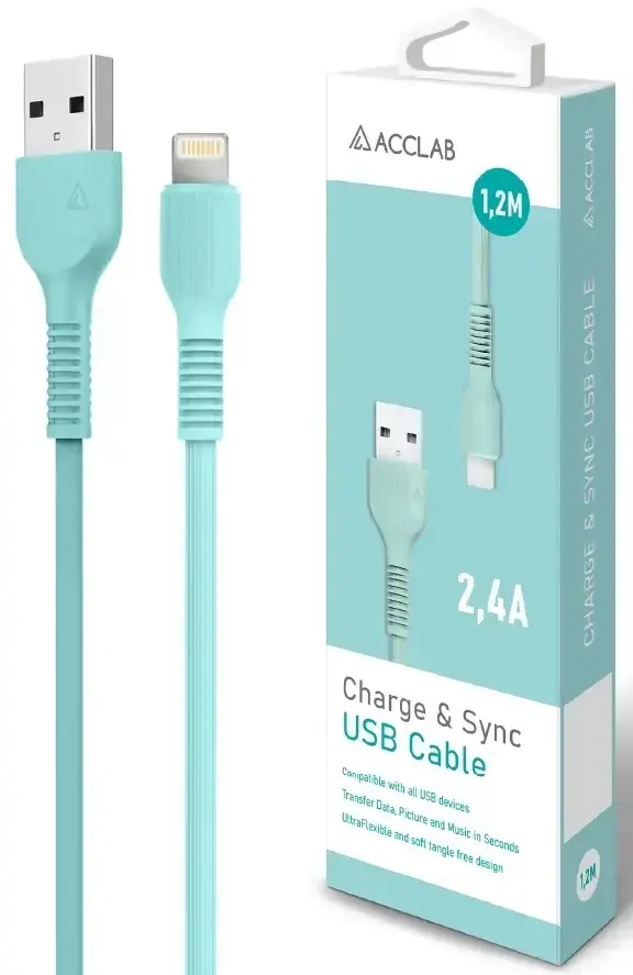 Кабель ACCLAB AL-CBCOLOR-L1мT USB-A - Lightning 12w 2.4a 1.2м cable Mint - фото 6
