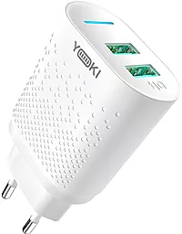 Сетевое зарядное устройство Yoki Led Series YK-2.4Dual 12W 2.4A 2xUSB-A White - фото Сетевое зарядное устройство Yoki Led Series YK-2.4Dual 12W 2.4A 2xUSB-A White