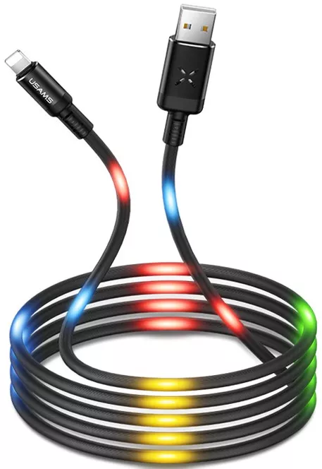 Кабель Usams U16 Voice Control LED Flowing USB-A - Lightning 12w 2.4a 1.2м cable Black (US-SJ261) - фото 2