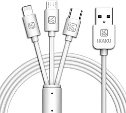 Универсальный кабель iKaku KSC-078 3-in-1 USB-A to Type-C/Lightning/micro USB 12w 2.4a 1м сable White - фото Универсальный кабель iKaku KSC-078 3-in-1 USB-A to Type-C/Lightning/micro USB 12w 2.4a 1м сable White
