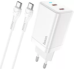 Сетевое зарядное устройство Hoco N23 45w GaN PD 2xUSB-C ports charger + USB-C cable white - фото Сетевое зарядное устройство Hoco N23 45w GaN PD 2xUSB-C ports charger + USB-C cable white