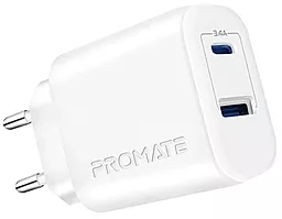 Мережевий зарядний пристрій Promate BiPlug-2 17w QC USB-C/USB-A ports home charger white