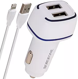 Автомобильное зарядное устройство Borofone BZ14 Max 2.4a 2xUSB-A ports car charger + Lightning cable white - фото Автомобильное зарядное устройство Borofone BZ14 Max 2.4a 2xUSB-A ports car charger + Lightning cable white