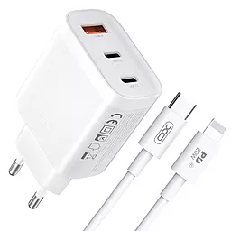 Мережевий зарядний пристрій XO L117 45w PD/QC 2xUSB-C/USB-A ports fast charging + USB-C to Lightning cable white