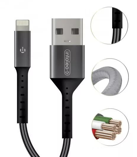 Кабель Intaleo CB0 USB-A - Lightning 12w 2.4a 0.2м cable Black/Grey (1283126495618) - фото 3