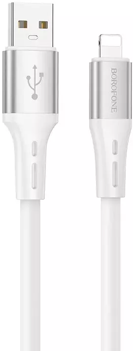 Кабель Borofone BX88 Solid Silicone USB-A - Lightning 12w 2.4a 1м cable White - фото 1