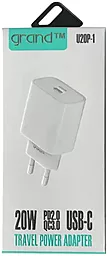 Мережевий зарядний пристрій Grand 20W PD/QC3.0 2.4А USB-С + USB-C Cable White - мініатюра 4