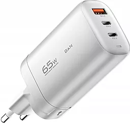 Сетевое зарядное устройство Essager 65w GaN PD 2xUSB-C/USB-A ports fast charger white (ECT2CA-MYB02)