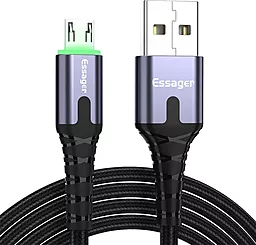 USB Кабель Essager LED Light 12w 2.4A micro USB cable black (EXCM-XG0G)