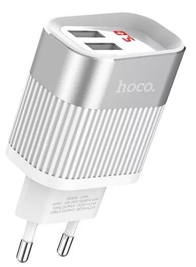 Сетевое зарядное устройство Hoco C40A 2.4a 2xUSB-A ports charger white - фото 1