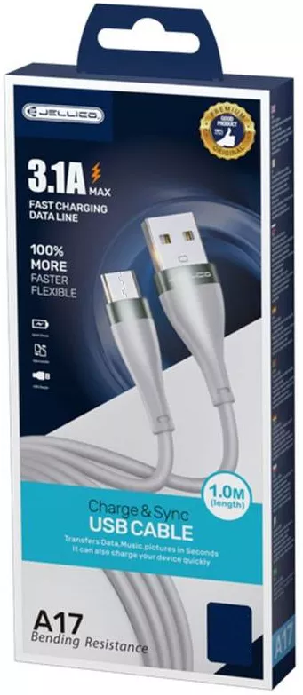 Кабель Jellico A17 USB-A - micro USB 15w 3.1a 1м cable Gray - фото 3