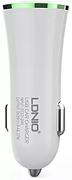 Автомобільний зарядний пристрій LDNio Double USB Car Charger + Lightning White / Green (DL-C28) - мініатюра 2