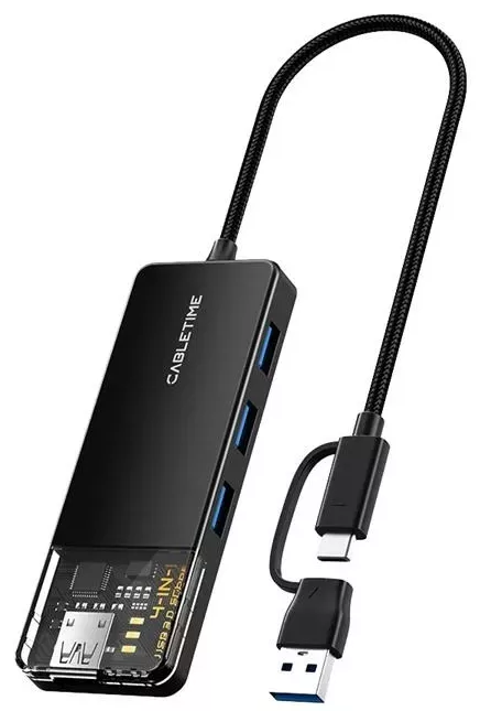 USB Type-C + USB-A хаб Cabletime 4-in-1 black (CB03B) - фото 1