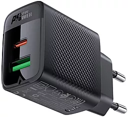 Сетевое зарядное устройство AceFast A78 20w GaN PD/QC USB-C/USB-A ports fast charger black - фото Сетевое зарядное устройство AceFast A78 20w GaN PD/QC USB-C/USB-A ports fast charger black