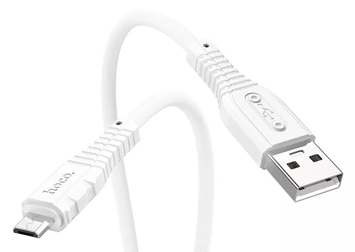 Кабель Hoco X67 Nano Silicone USB-A - micro USB 12w 2.4a 1м cable White - фото 2