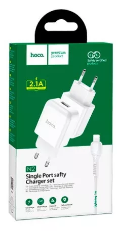 Сетевое зарядное устройство Hoco N2 2.1a home charger + Lightning cable white - фото 4