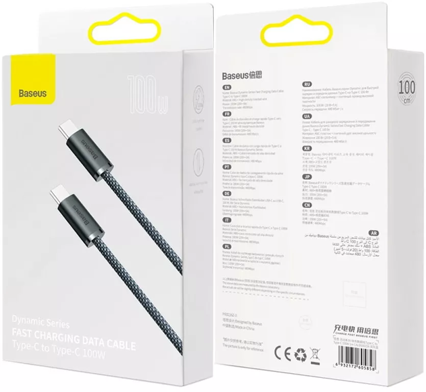 Кабель Baseus Dynamic USB Type-C - Type-C 100w 5a 1м PD cable Gray (CALD000216) - фото 6