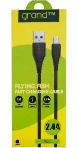 Кабель Grand USB-A - micro USB 12w 2.4a 1м cable Black (GC-C01) - фото 3