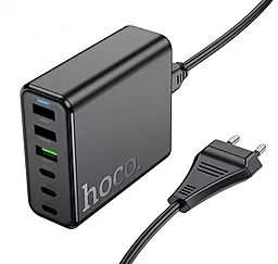 Сетевое зарядное устройство Hoco C133A 75w PD 3xUSB-C/3USB-A ports charger black - фото Сетевое зарядное устройство Hoco C133A 75w PD 3xUSB-C/3USB-A ports charger black