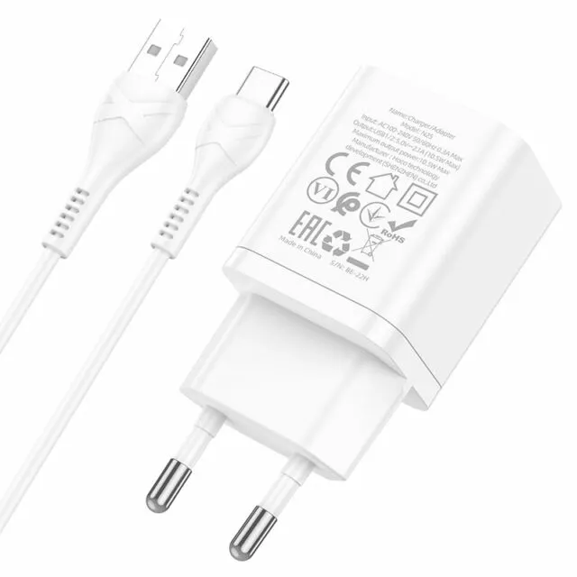 Сетевое зарядное устройство Hoco N25 2.1a 2xUSB-A ports charger + USB-C cable white - фото 2