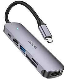 Мультипортовый USB Type-C хаб Hoco HB28 Type-C 6-in-1 Hub gray - фото Мультипортовый USB Type-C хаб Hoco HB28 Type-C 6-in-1 Hub gray
