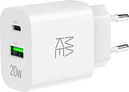 Сетевое зарядное устройство с быстрой зарядкой MAKE 20w PD USB-C/USB-A ports charger White (MCW-2021WH) - фото Сетевое зарядное устройство с быстрой зарядкой MAKE 20w PD USB-C/USB-A ports charger White (MCW-2021WH)