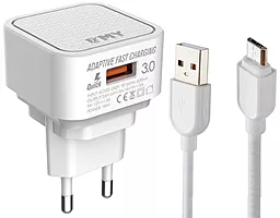 Сетевое зарядное устройство EMY MY-A302Q USB QC3.0 18W + micro USB Cable White