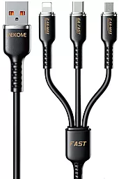 Кабель USB WK Wekome Tint Series Real Silicon 66w 5a 3-in-1 USB to micro/Lightning/Type-C cable black (WDC-07th)