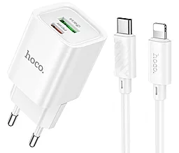 Сетевое зарядное устройство Hoco C149A 30w PD USB-C/USB-A ports charger + USB-C to Lightning cable white - фото Сетевое зарядное устройство Hoco C149A 30w PD USB-C/USB-A ports charger + USB-C to Lightning cable white